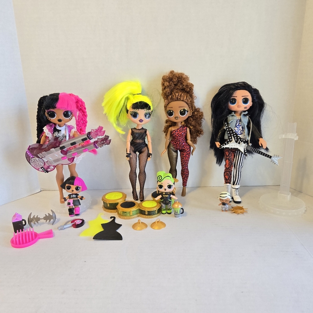 LOL Surprise OMG Remix 4 Rock Bands Dolls & Instruments, Incomplete Lot
